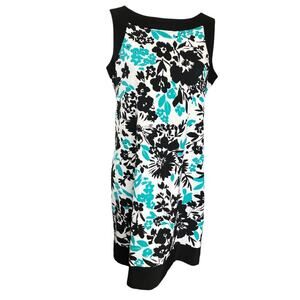 Jessica Howard Turquoise Black White Sleeveless Floral Dress Size 10